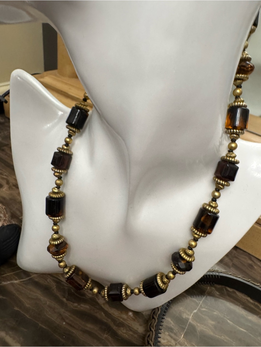 Beaded necklace with Black and Gold Accents